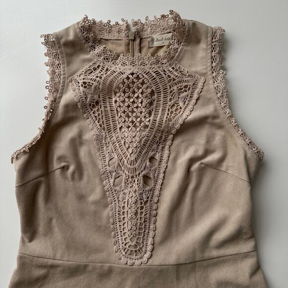 Altar'd State Faux Suede Embroidered Lace Panel A‎ Line Sleeveless Mini Dress S - Picture 3 of 9